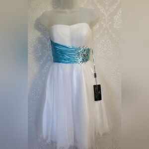 Cinderella Divine White Turquoise Jeweled Formal Dress Size 8
